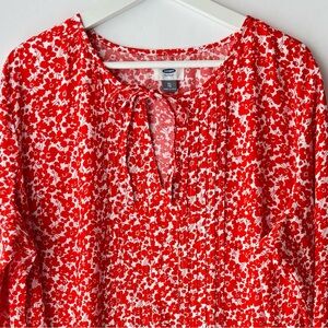 OLD NAVY XL Orange Floral Dress | Pintuck Pleats Tie Neck Drop-Waist Boho Chic